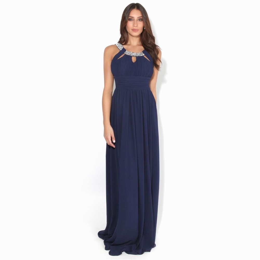 New Speechless Blue Ruched stoned halter Maxi Gown Prom‎  Evening dress size 13